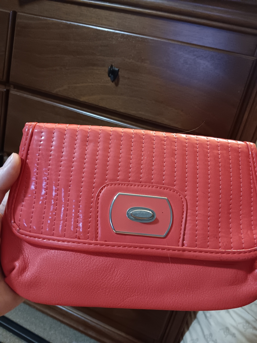 Grace Adele Coral Quilted Clutch with Silver-Tone Turn Lock